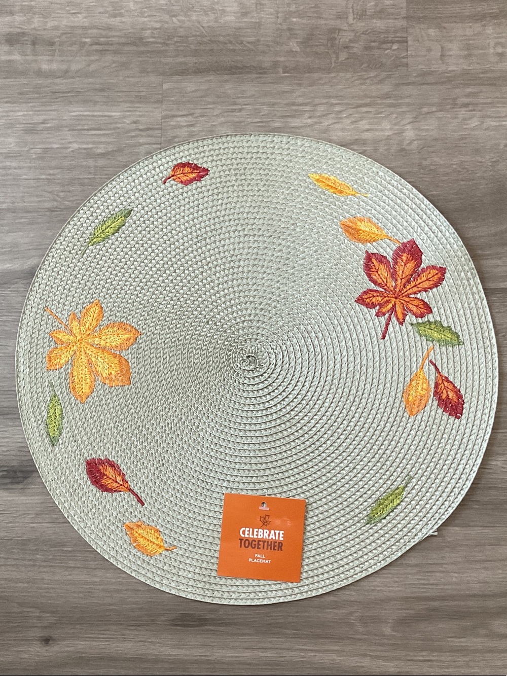 Set of 6 Fall Embroidered Round Placemat - Light Green